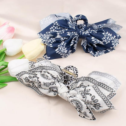 Bow Claw Clips Bow Hair Clips Blue White 2PCS Big Hair Bows for Women Butterfly Styling Large Hair Clips for Thick Hair for Girls Hair Accessories for Teen