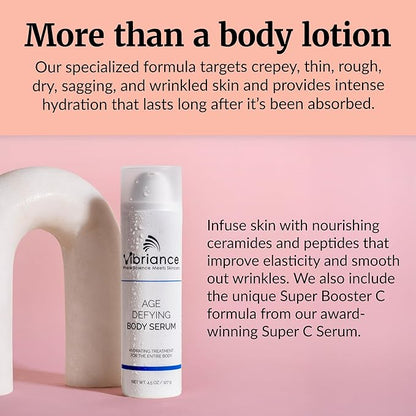 Vibriance Age Defying Body Serum, 4.5 fl oz - Anti Aging and Ultra Hydrating - Infused with Hyaluronic Acid - Fast-Absorbing Crepey Skin Corrector for Wrinkles, Dryness