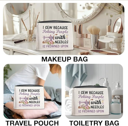 Sewing Gifts Makeup Bag, Hostess Gift for Women Mom Grandma Birthday Christmas, Quilting Gifts for Quilters Sewing Lovers Cosmetic Bag with Zipper Travel Toiletry Makeup Pouch for Purse