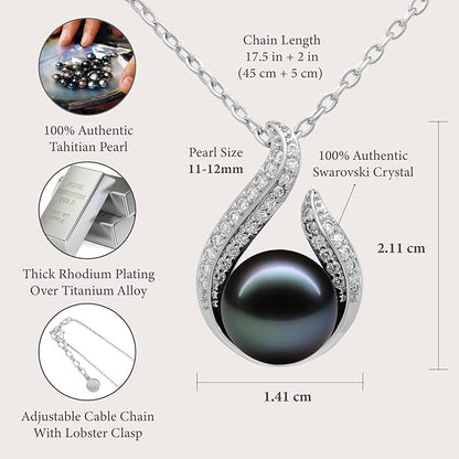 TRYNDI Real Tahitian Black Pearl Necklace Gifts for Women - Larger 11-12mm Luxury Pearl, Gifts For Wife Christmas - Valentines Soulmate Necklace For Women