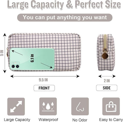 Nylon Small Makeup Bag for Purse, Cute Checkered Makeup Bag Preppy Cosmetic Zipper Pouch Purse, Waterproof Portable Travel Toiletry Bag Clutch Make Up Brush Bag Organizer for Women Girls(Checkered)