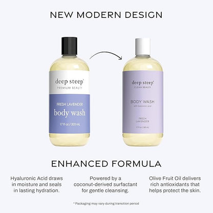 Deep Steep Body Wash, Fresh Lavender, 17 oz – Hydrating Shower Gel with Hyaluronic Acid, Shea Butter, Aloe Vera & Argan Oil – Vegan, Clean Beauty, Clean & Refreshed Skin