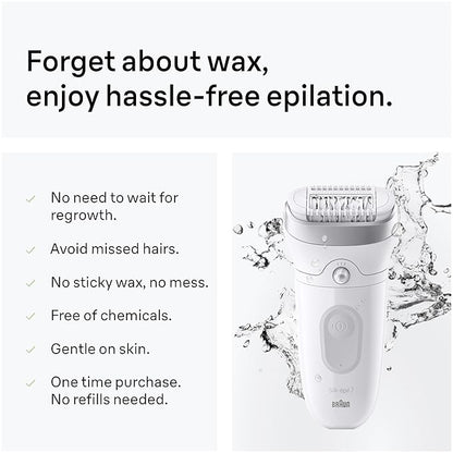 Braun Silk-épil 7 Epilator, Wet and Dry, Wide Head, Includes Venus Intimate Razor, Shaver Head and Trimmer Comb, SE7-141