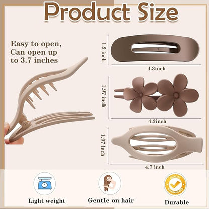 6 PCS Flat Hair Clips, French Lay Flat Claw Clips for Women Girls, 3 Styles Strong Hold Non-slip Matte Hair Claws for Thin Thick Hair(Black&White)