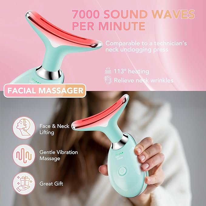 Red-Light-Therapy-for-Face, Facial Massager Wand with 7 Color - Birthday, Christmas, Mothers Day, Valentines Day, Self Care Gifts for Her Women Mom Best Friend Wife Teacher (Emerald Green)