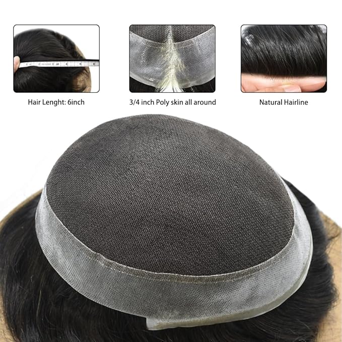 FACE MIRACLE Hair System for Men French Lace Mens Toupee Human Hair Replacement System Lace with PU Toupee for Men Male Hair Piece Wigs 8"X10" 1# JET BLACK