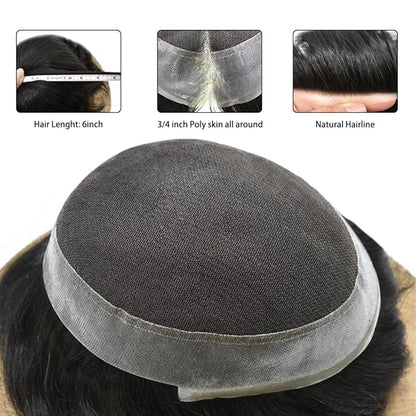 FACE MIRACLE Hair System for Men French Lace Mens Toupee Human Hair Replacement System Lace with PU Toupee for Men Male Hair Piece Wigs 8"X10" 1# JET BLACK