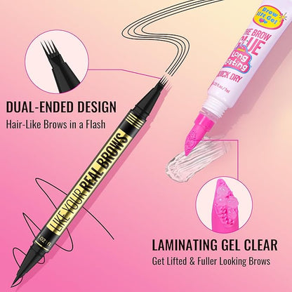 Vevivia Eyebrow Pen - Eyebrow Gel Clear, Dual-Ended Eye Brow Pencils for Women with 4-Fork-Tip and Precise Brush-Tip for Natural Hair-Like Strokes, Last All Day Eyebrow Pencil, Dark Brown