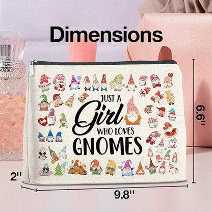 Gnome Lover Makeup Bag - Gifts for Women, Girl, Daughter, Sister, Bestie - Just a Girl Who Loves Gnomes Zipper Makeup Pouch
