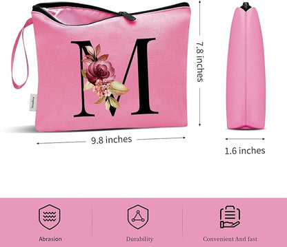 Vavabox A-Z Personalized Makeup Bag, Birthday Gifts for Women Mom, Gifts for Best Friend, Bride Bridesmaid Cosmetic bag (M, Peach)