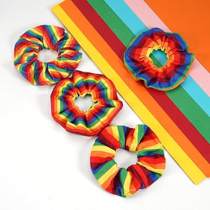 4pcs Rainbow Hair Ties Colorful Pride Hair Scrunchies for Women Girls LGBT Gay Elastic Stripe Rainbow Ponytail Holder Gifts Hair Accessories