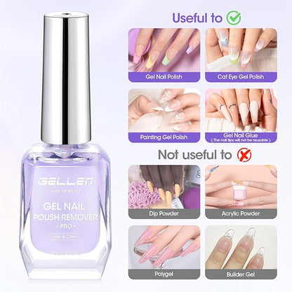 Gellen Gel Nail Polish Remover, Gel Remover for Nails Quickly in 2-5 Minutes, Easy Use No Need to Soak or Wrap, Professional Nail Gel Remover Kit, Gellen Gel Polish Remover Pro