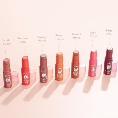 pürlisse Blush Glow Lip and Cheek Tint - Blush Stick for Cheeks and Lips with Vitamin E & Hyaluronic Acid - Hydrating & Buildable 2-in-1 Cream Blush Stick - Summer Coral ( .28 oz)