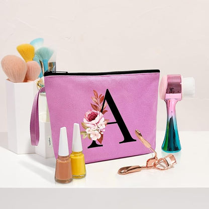 Vavabox A-Z Personalized Makeup Bag, Birthday Gifts for Women Mom, Gifts for Best Friend, Bride Bridesmaid Cosmetic bag (E, Purple)