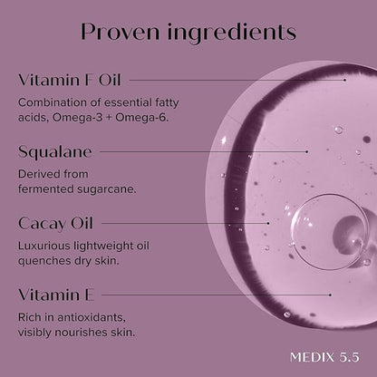MEDIX Body & Face Moisturizer 20% Vitamin F Oil Hydrating Body Booster & Face Serum | Concentrated Vitamin F + Vitamin E Oil Super Serum For Skin Barrier | Crepey Skin Treatment, 1.7 Fl Oz
