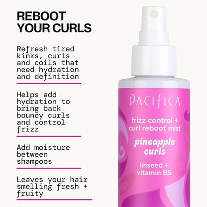 Pacifica Beauty Pineapple Curls Curl Cream & Refresher Mist Set for Curly & Coily Hair – Defining Cream + Day 2 Curl Refresh Spray, Enhances Definition, Tames Frizz, Vegan & Cruelty-Free