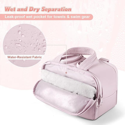 Travel Toiletry Bag:  Large Capacity, 4 Compartments, Wet/Dry Separation, Ultra-Soft Lightweight Fabric & Anti-Spill Design for Travel,Gym,Gift(11.8" L) (Soft Pink)