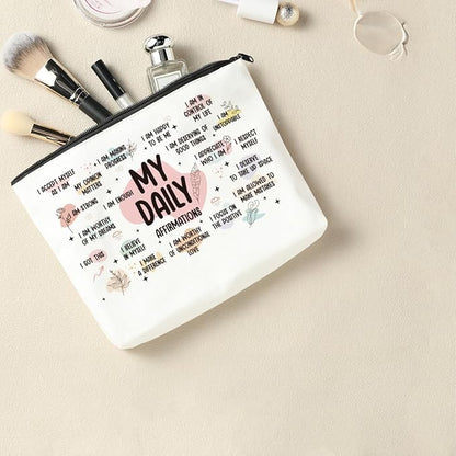 2 PCS Inspirational Gifts for Women Positive Affirmations Makeup Bag Motivational Gifts Encouragement Gifts for Women Female Sister Friend Coworker Christmas Cosmetic Bag Travel Toiletry Bag