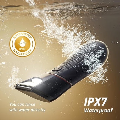 Body Hair Trimmer for Men: Pubic Hair Trimmer with Mirror & LED Light - Electric Ball Shavers with Ceramic Blades & Travel Lock - Body Groomer IPX7 Waterproof Wet or Dry Use for Groin/Legs/Chest