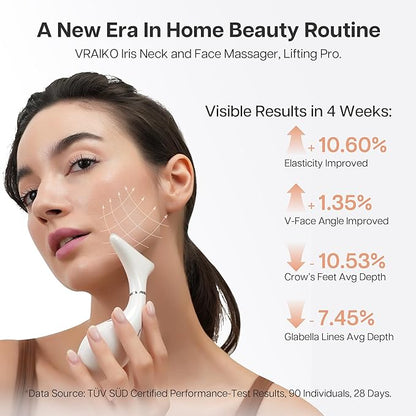 VRAIKO Iris Neck Face Massager, Pro Face Sculpting Tool with Charging Base, All-in-1 Facial Device for Enhanced Absorption, Radiance, Contouring, Elasticity, Home Facial Spa (White)