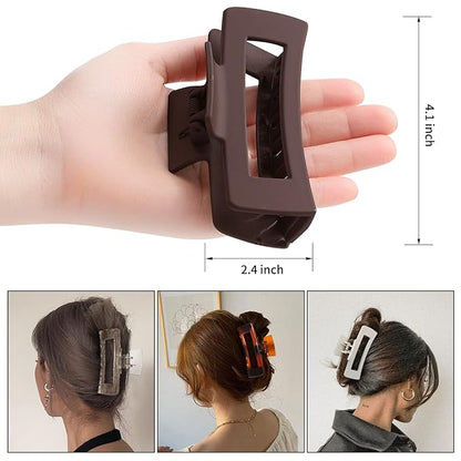 4 Inch Big Hair Claw Clips 6 Pcs Large Claw for Thick Hair Square Hair Clips for Women Rectangle Hair Clips Nonslip Acrylic Banana Jaw Clips Hair Accessories for Girls (Amber)