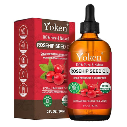 Organic Rosehip Seed Oil for Face,100% USDA Pure Rosehip Oils for Skin,Scars,Hair & Nails.2 fl Oz Cold Pressed Rose HIPS Oils for Skin Care, Anti-Aging, Scar Treatment, GUA SHA Massage Carrier Oil
