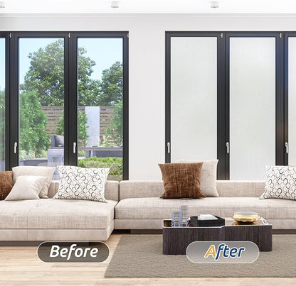 rabbitgoo Window Privacy Film, Frosted Glass Window Clings, Static Cling UV Heat Blocking Door Stickers for Home Bathroom, Removable Indoor Decal Coverings Day and Night, Pure, 29.5 x 118.1 Inches