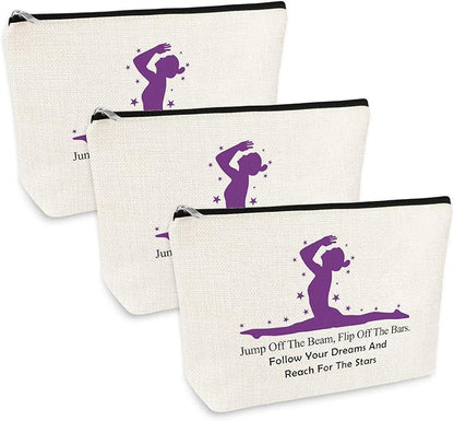 3 Pcs Gymnastics Lover Gifts for Women Girls Gymnast Makeup Bag Inspirational Gift for Gymnast Cosmetic Bag Gymnastic Coach Gifts Graduation Christmas Birthday Gift for Gymnastics Lover Sister Friends
