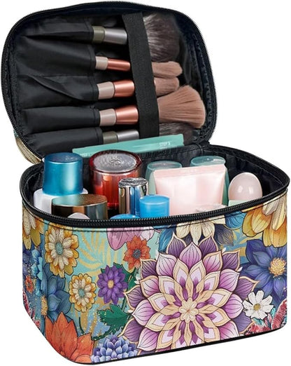 JoyLamoria Boho Floral Cosmetic Bag Toiletry Bag Desk Cosmetics Pouch Storage Home Decor