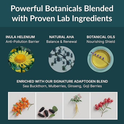 Daily Protection Face Serum, Powerful Multi-Functional Treatment: Protects from Pollution, Fights Wrinkles, Brightens & Hydrates | With Natural AHA, Adaptogens and Nourishing Oils | 30ML