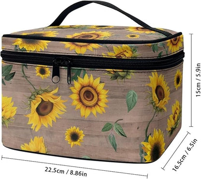 JoyLamoria Cosmetic Bag Toiletry Bag Zipper Closure Pouch Durable Makeup Bag Travel Case with Yellow Sunflower Print