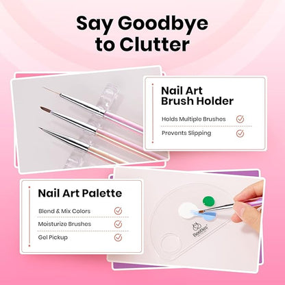 Beetles Nail Art Brushes Set for Gel Polish 3 Pcs Nail Art Design Pen and One White Painting Gel All-in-One Petal Brush Kit Flower DIY with Palette Dotting Manicure Tool Set