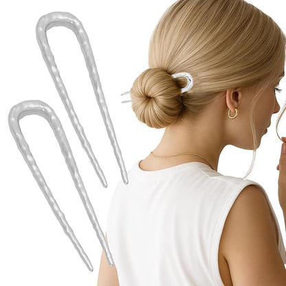 2PCS 3.8Inch French Hair Pins U-Shaped Pins for Women and Girls Fashion Metal Hair Pin French Twist Hair Pins for Buns, Updos,Stylish and Functional(set2-silver)