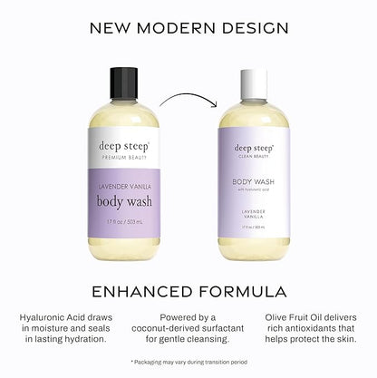 Deep Steep Body Wash, Lavender Vanilla, 17 oz – Hydrating Shower Gel with Hyaluronic Acid, Shea Butter, Aloe Vera & Argan Oil – Vegan, Clean Beauty, Clean & Refreshed Skin