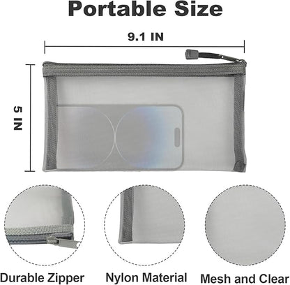 Mesh Bags with Zipper (6 Packs), Small Nylon Makeup Bag Cosmetic Pouches Travel Organizer Case for Purse Diaper Bag Home Organizing Gray