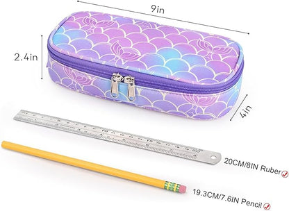 mibasies Girls Pencil Case for Kids, Multi-Slot Pencil Pouch, Mermaid Tail Purple