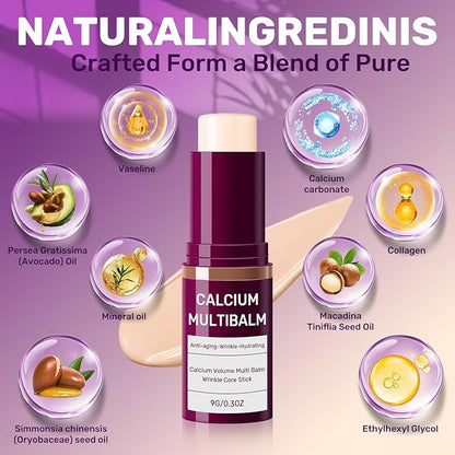 3pcs Calcium Volume Multi Balm,Calcium Multi Balm,Wrinkle Core Stick，Korean Collagen Moisturing Stick, Anti-aging, Hydrating, Almond & Vitamin E for Lip Balm Eye Cream Neck