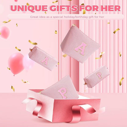 Monogrammed Gifts for Women - Cosmetic Bag for Teen,Initial Cute Makeup Bag Set for Women,Trendy Pouch for Niece Sister Friend Female Her,Birthday Gifts for Daughter - Peach,J