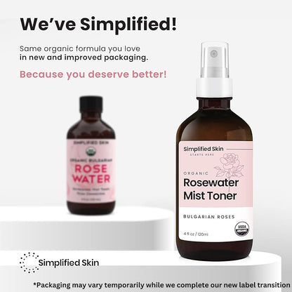 Rose Water Spray for Face & Hair – Pure USDA Organic Rosewater Toner – Refreshing Mist for Skin Care, Makeup & Locs – Natural Rose Scent, 4 Oz