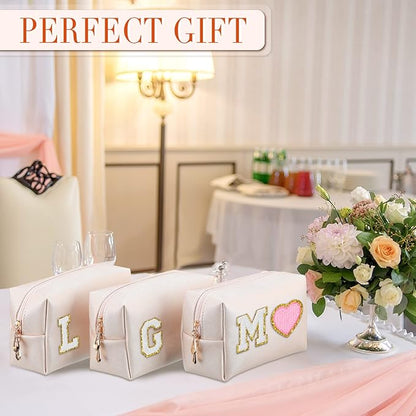 Sanwuta 9 Pcs Makeup Bags Bulk PU Double Zippers Cosmetic Bag Makeup Toiletry Christmas Small Pouch Portable Travel Organizers Case for Women Bridesmaid Party End of The Year(Ivory White)