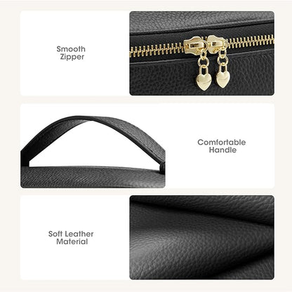 Kattee Makeup Bag for Women, Leather Cosmetic Bag, Working Makeup Bags for Ladies with Handles, Portable Travel Toiletry Bag,Black