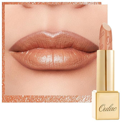 Oulac Nude Matte Lipstick with Glow Metallic Finish - Vegan Lipstick for Women, Creamy Texture, Hydrating Clean Beauty Formula, High-End Magnetic Hook Design, GM10 Chicness