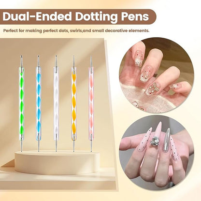 Nail Art Tools Set, 15 Nail Art Brushes 6 Nail Dotting Tool 3 Nail Stickers 2nail buffer 2 toe separator with Nail Stand Holder for Nail Tech & Beginners Nail Art Supplies Kit (Pink)