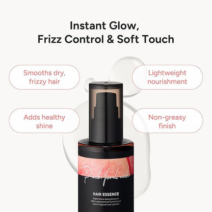 Perfumed Hair Oil & Serum 2-in-1 – Korean Essence Oil for Frizzy, Dry, Damaged Hair & Glass Hair Shine – Argan Oil & Amino Acids – Sulfate & Paraben-Free – Peach Floral Musk, 100ml / 3.38 fl oz