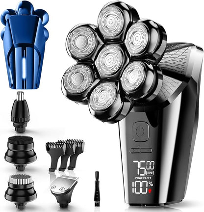 Hexus Head Shavers for Bald Men, Detachable Head Shaver Dry/Wet Bald Head Shaving for Men, IPX7 Waterproof Electric Razor with LED Display and Type-C Charge, Blue