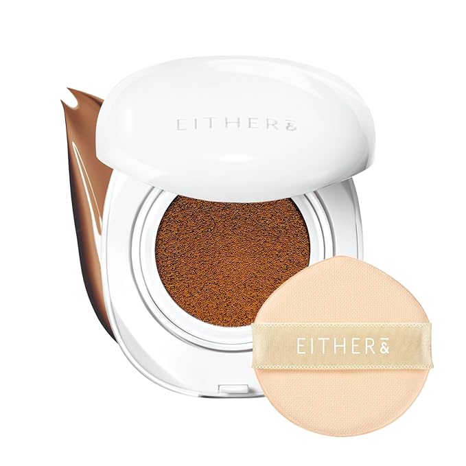 EITHER& Glow Pixel Cushion Foundation, Natural Coverage, Glow Finish – Up to 100 Hours, Moisturizing and Hydrating, Korean Beauty (#30N Walnut, 12g)
