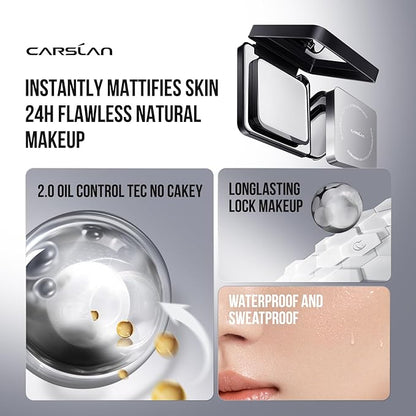 CARSLAN 2.0 Black Magnet Soft Focus Powder, Waterproof Translucent Pressed Setting Powder, 24H Longlasting Talc-Free Face Powder, Oil Control Compact Makeup,01 Blue Purple For Dry&Com Skin, 0.28Oz