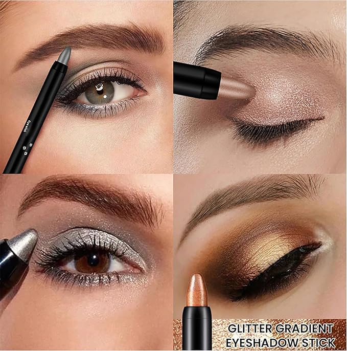 Eyeshadow Shimmer Stick, 16 Color Highlighter Eyeshadows Pencil Waterproof Glitter Eye Shadow Eyeliner Pen, Waterproof Eyeshadows Shimmer Stick Long Lasting Brightener Eyeshadow (01 White)