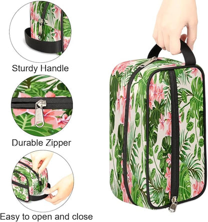 Tropical Leaf Flower Travel Toiletry Bag for Women Men Lightweight Cosmetic Makeup Bag Organizer Waterproof Shaving Bag Dopp Kit with Large Capacity for Toiletries and Shaving Accessories