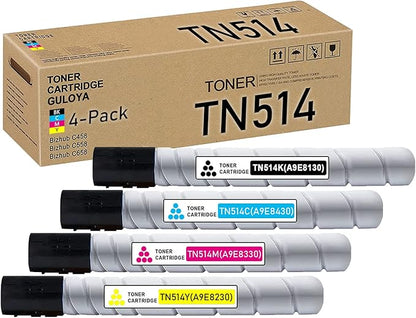 TN514 TN-514 Toner Cartridge Set (4-Pack, 1BK/1C/1M/1Y) - Lovn TN514K TN514C TN514M TN514Y Toner Cartridge (A8DA130 A8DA430 A8DA330 A8DA230) Replacement for Konica Minolta C458 C558 C658 Printer
